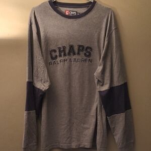 Chaps Ralph Lauren - Gray Long Sleeve Shirt with Navy Blue Accents